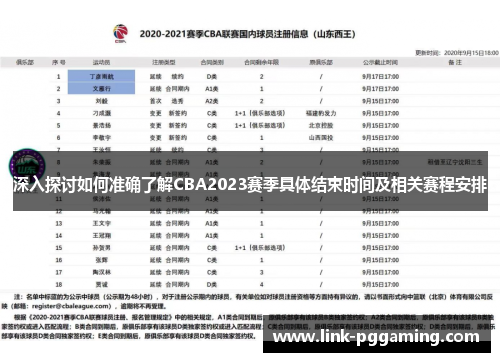深入探讨如何准确了解CBA2023赛季具体结束时间及相关赛程安排